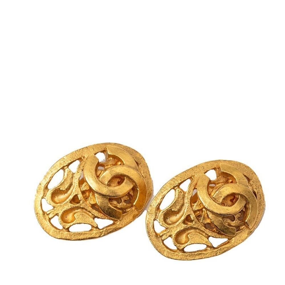 Chanel CC Logo Vintage 95A Gold Plated GP Earrings